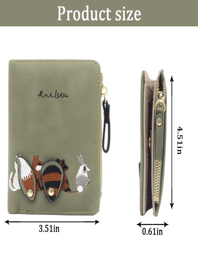 GUSTAVE® Green Stylish & Cute Mini Animals Embroidery Billfold Purse Short Wallet with Card Holder for Girls & Women Gift - Image 2